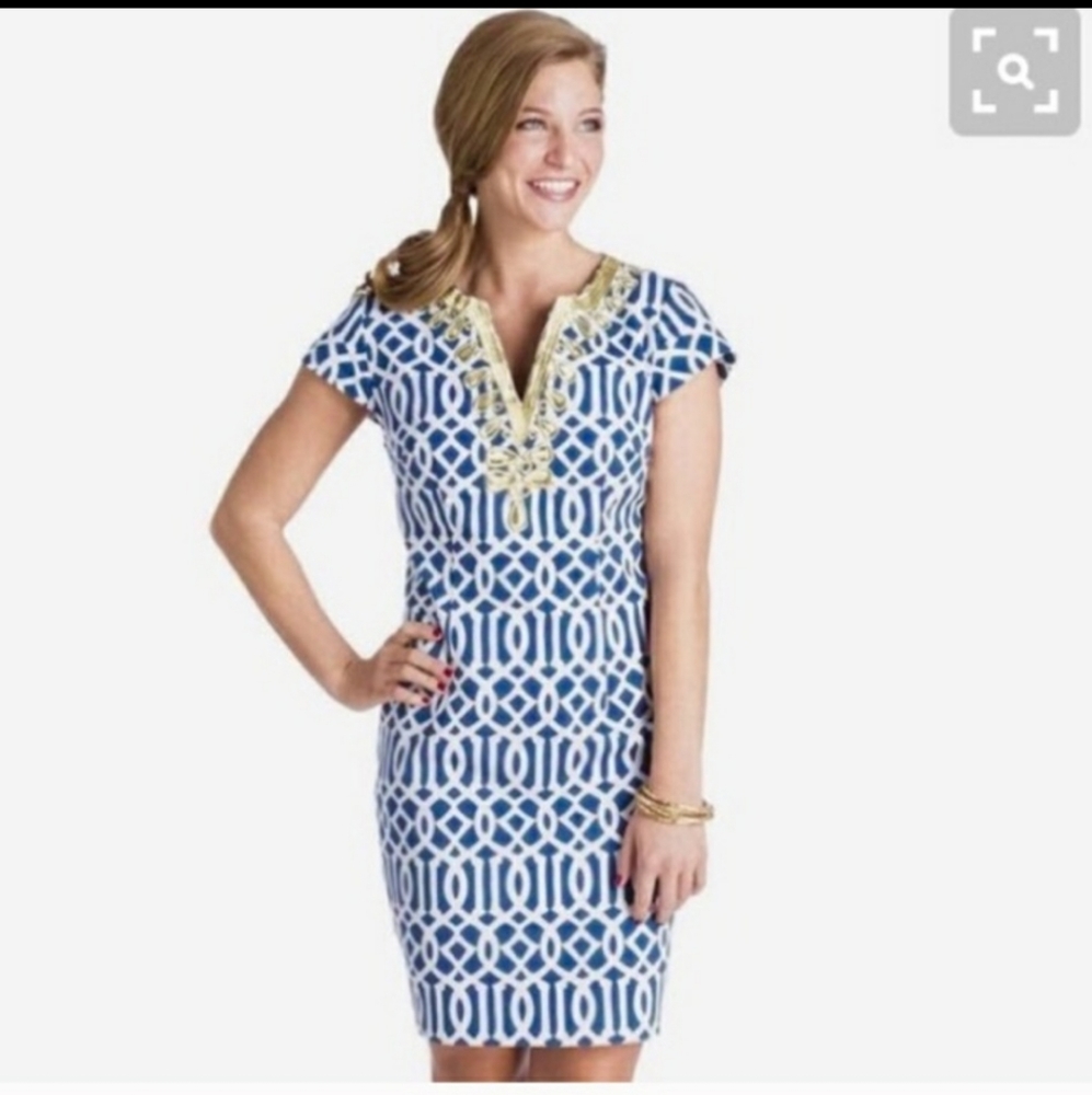 Mudpie Geometric Gold Trim Shift Dress